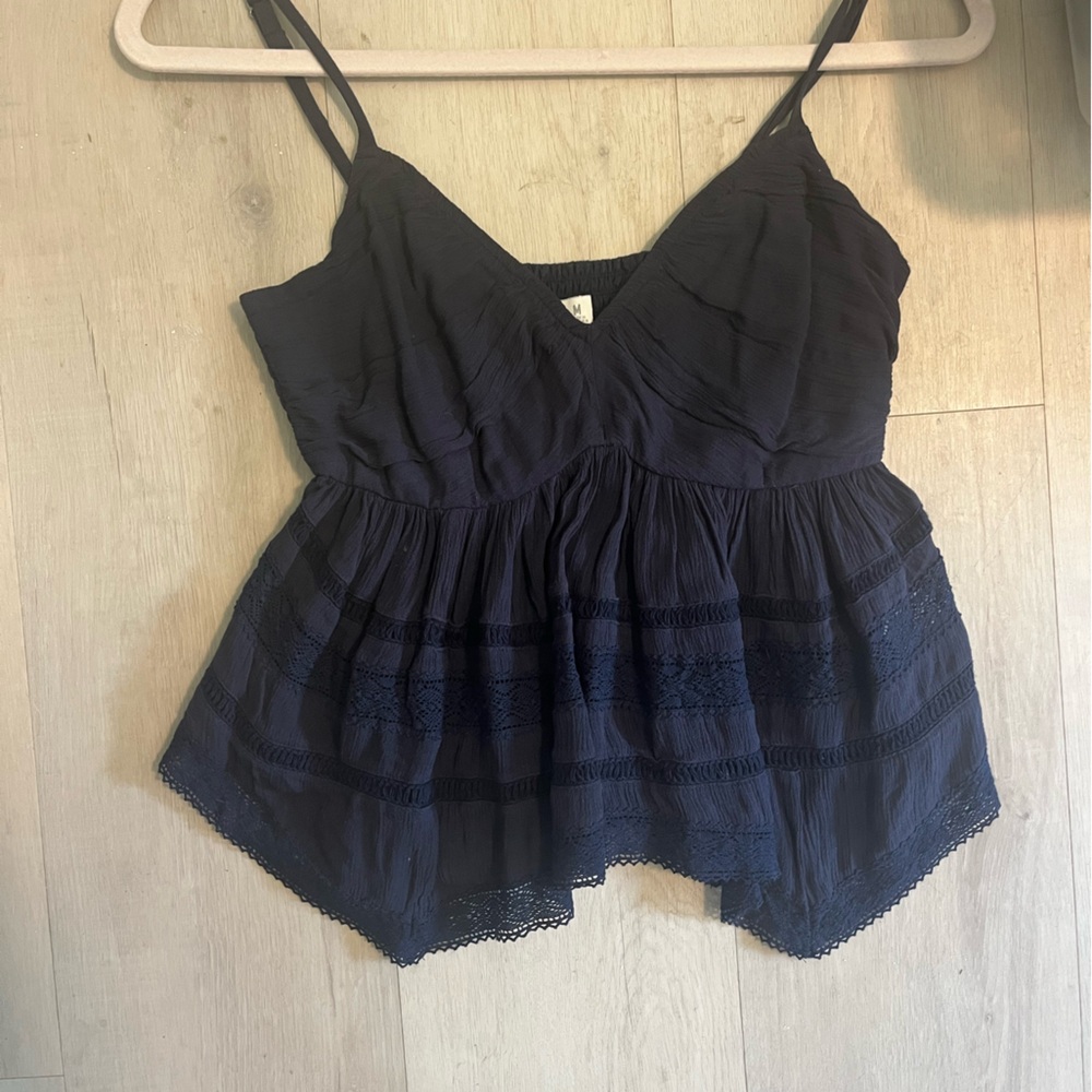 Hollister Navy Lace Trim Women's Top